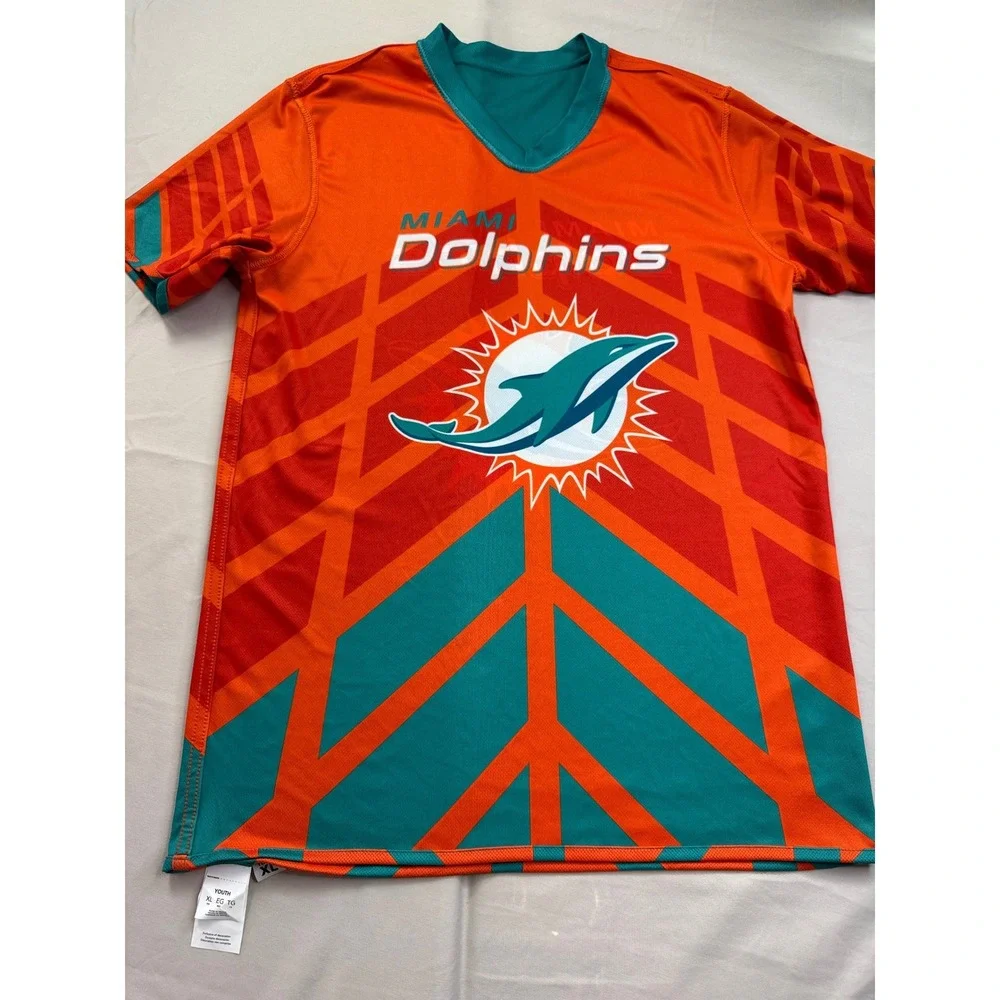 NFL Flag Football Miami Dolphins Youth XL Jersey Aqua Orange V-Neck reversible